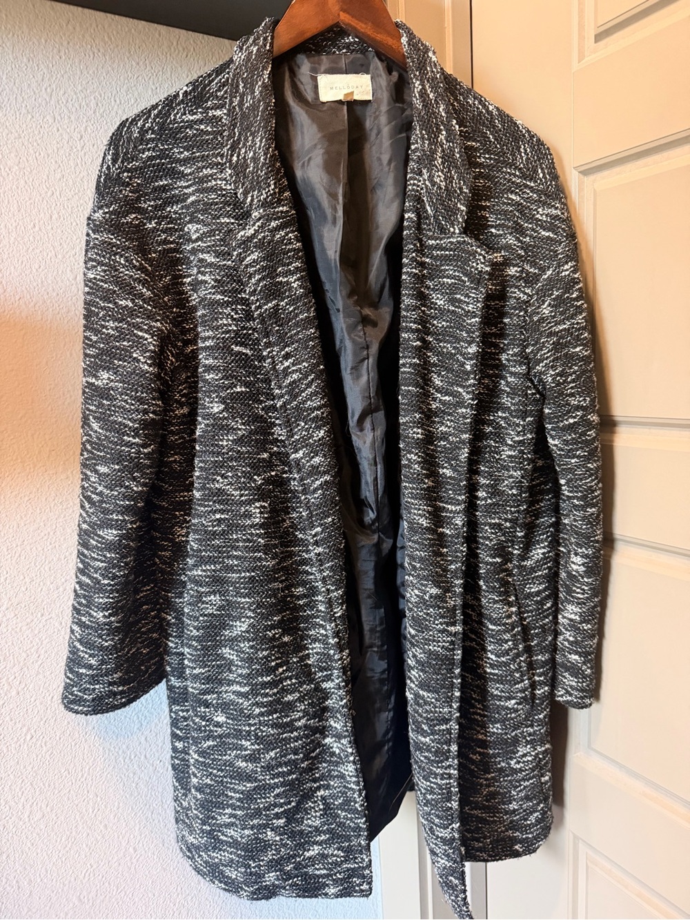 Melloday Black & White Marled Open-Front Coat